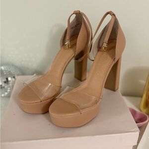 nude clear strap platform heels